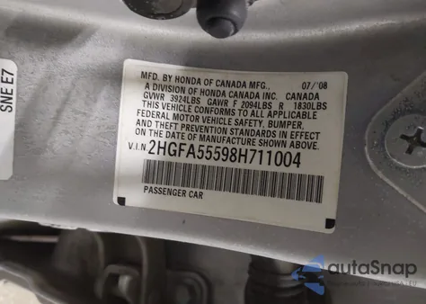 2008 Honda Civic Si/Si Mugen from USA, damaged, VIN 2HGFA55598H711004